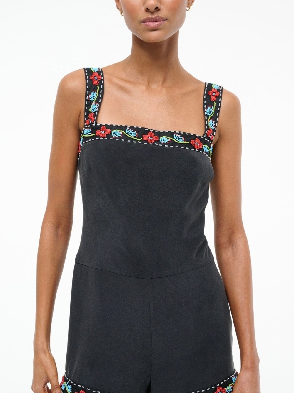 Embroidered Black Square-Neck Women's Dress